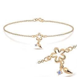 Flower and little leaf with CZ Bracelet BRS-173-RO-GP